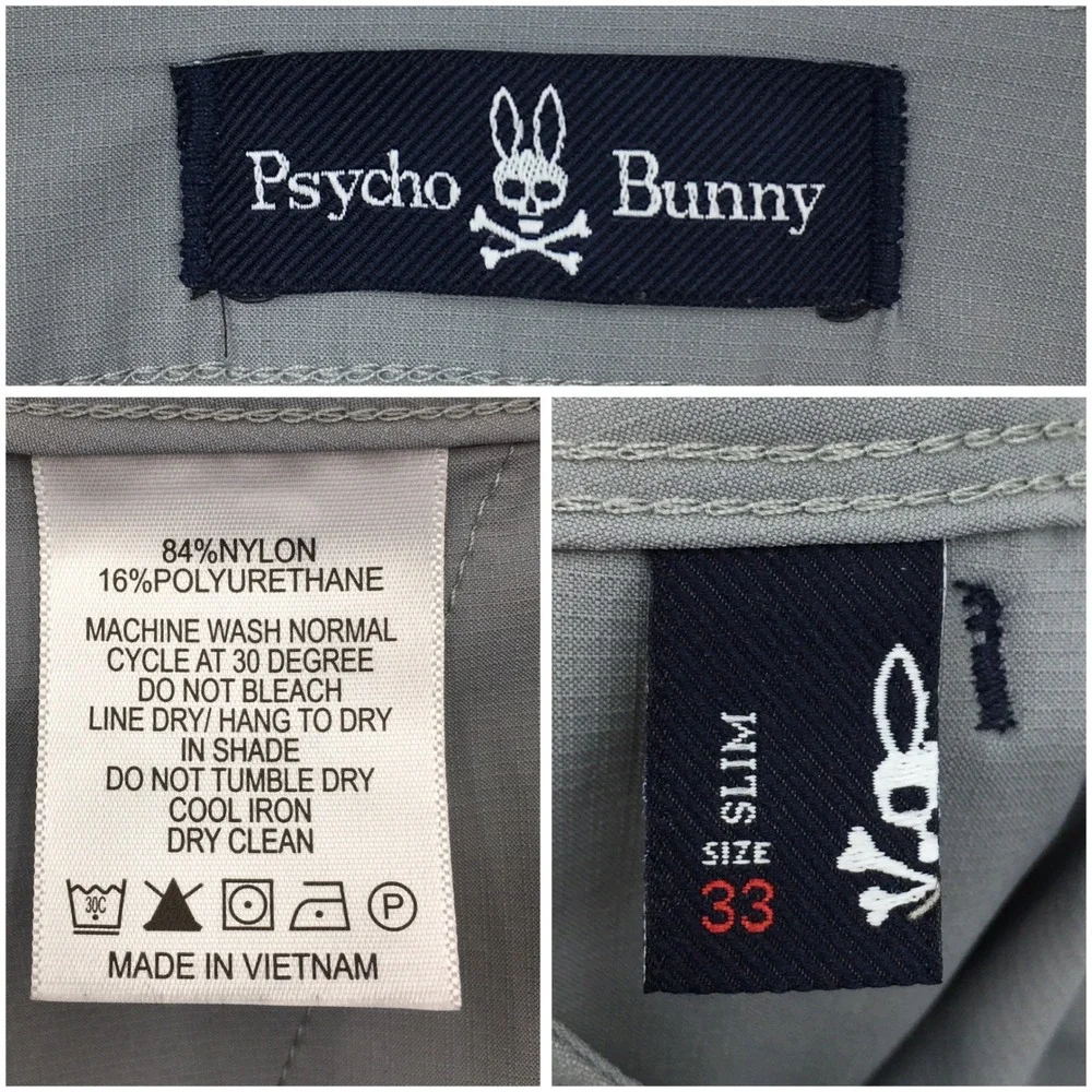 Psycho Bunny Mens Slim Fit Performance Chino Pants Gray Size 33 Golf Trousers